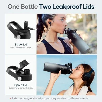 Buzio Duet Series Stainless Steel Water Bottle with 2 Lids and Sleeve 1.2L - Shadow | IT Care Kuwait