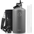 Buzio Duet Series Stainless Steel Gallon Water Bottle with 2 Lids and Sleeve 3.8L - Grey