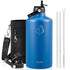 Buzio Duet Series Stainless Steel Gallon Water Bottle with 2 Lids and Sleeve 3.8L - Blue