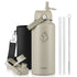 Buzio Duet Series Stainless Steel Water Bottle 1L with 2 Lids and Sleeve - Beige