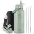 Buzio Duet Series Stainless Steel Water Bottle with 2 Lids and Sleeve 1L  - Green