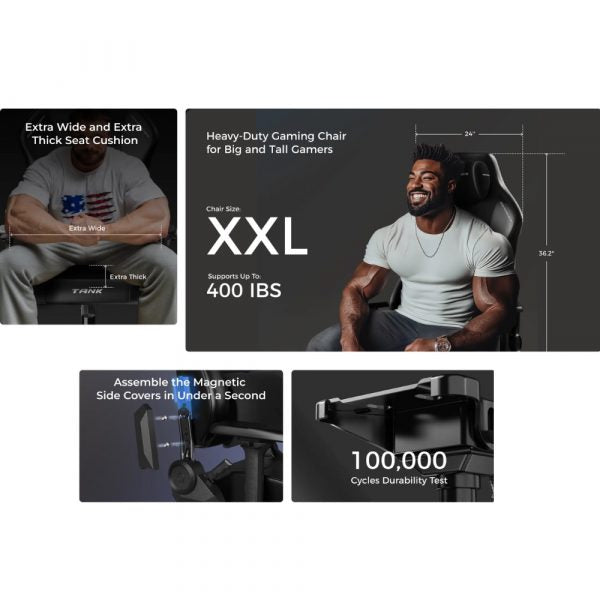 DXRacer Tank XXL Woven Fabric Gaming Chair with 4D Armrests & Magnetic Headrest – Black | IT Care Kuwait
