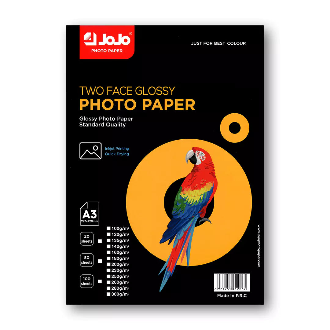 JoJo Double-Sided Glossy Photo Paper - A3 / 250GSM / 50 Sheets / Waterproof Inkjet Printing / JB-2083