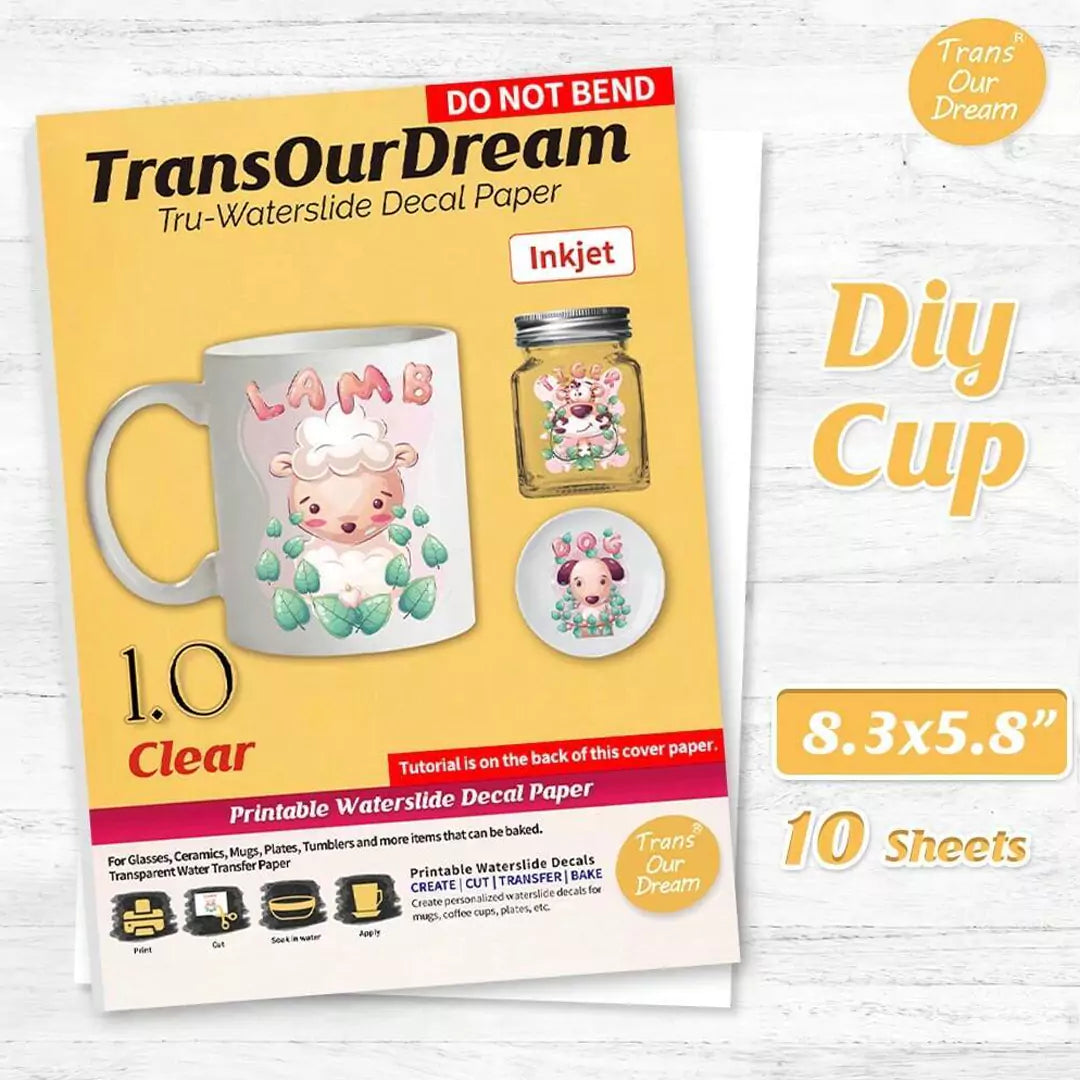 TransOurDream Clear Waterslide Decal Paper - 1.0 Inkjet Clear / A5 / 10 Sheets