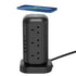 Powerology 12 AC Sockets GaN Tower Hub with Surge Protection - Black