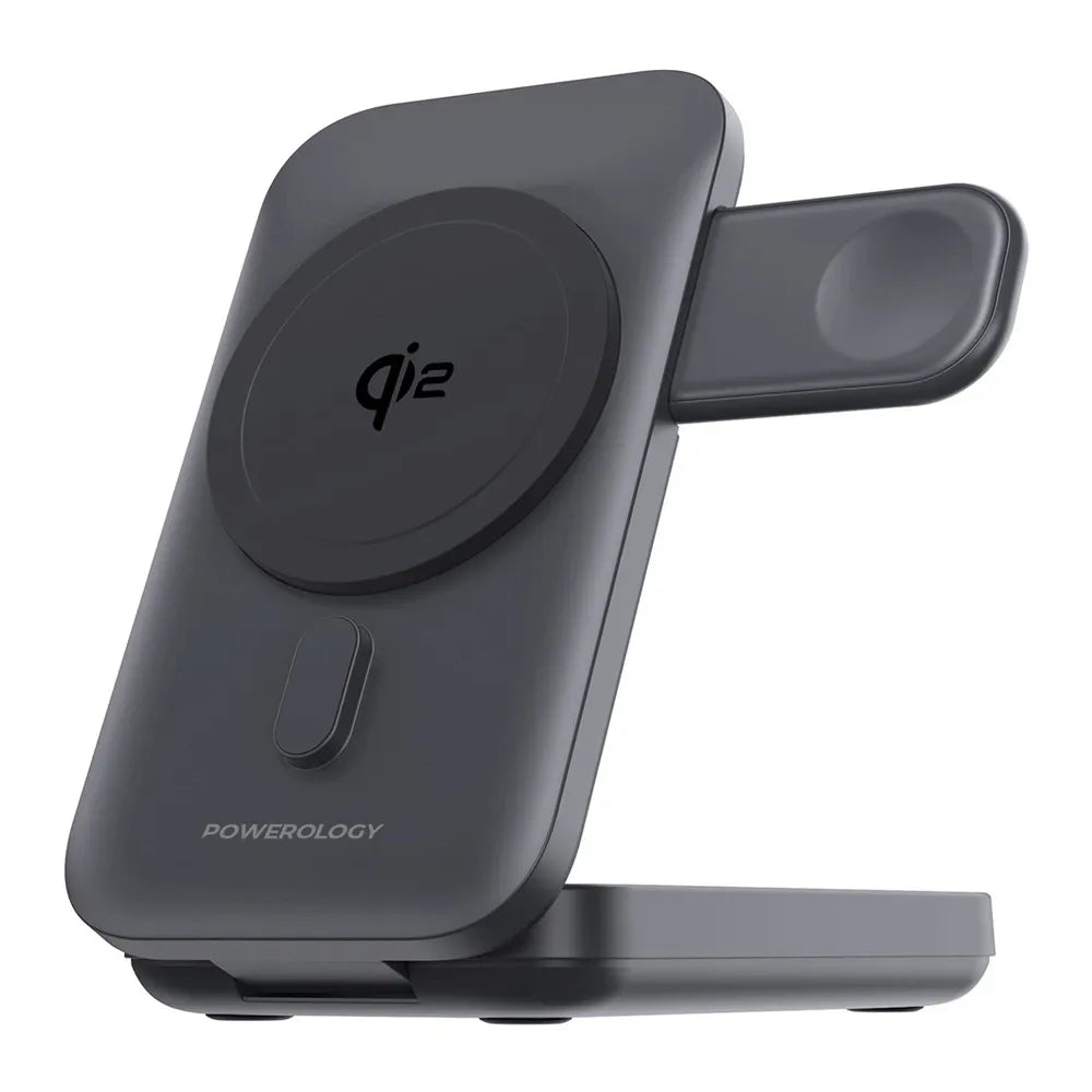 Powerology 10000mAh Qi2 15W MagSafe Power Bank with Active Cooling and Folding Stand - Black | IT Care Kuwait