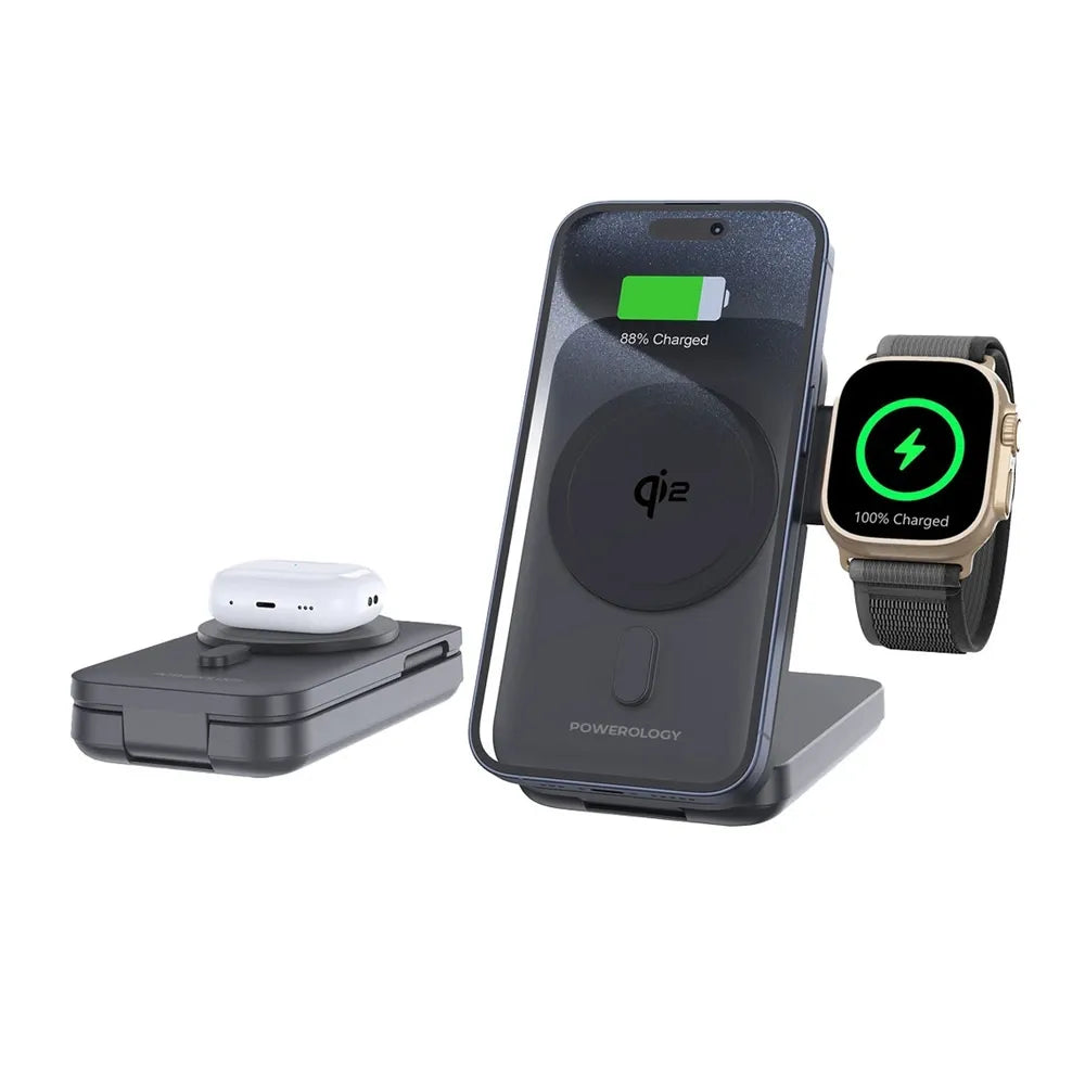 Powerology 10000mAh Qi2 15W MagSafe Power Bank with Active Cooling and Folding Stand - Black | IT Care Kuwait – Image 2