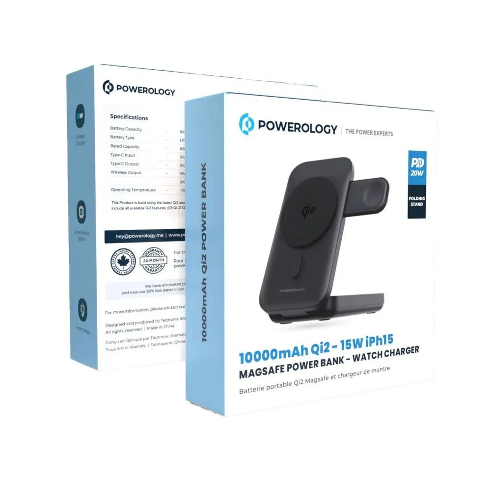 Powerology 10000mAh Qi2 15W MagSafe Power Bank with Active Cooling and Folding Stand - Black | IT Care Kuwait – Image 4
