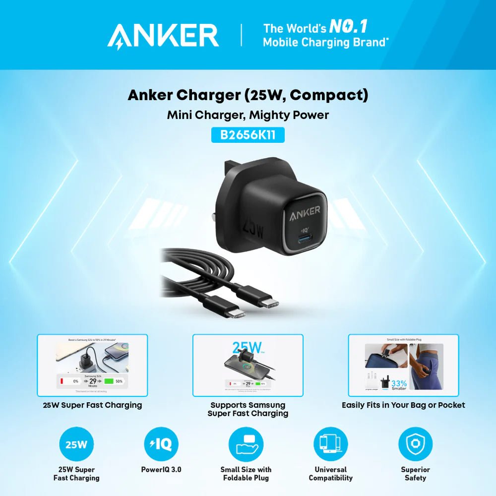 Anker 25W Compact USB - C Wall Charger with 5ft USB - C CableIT CarePower Adapters