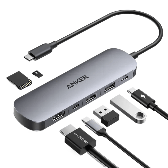 Anker Nano USB - C Hub (7 - in - 1, 4K HDMI) GrayIT CareUSB Hub
