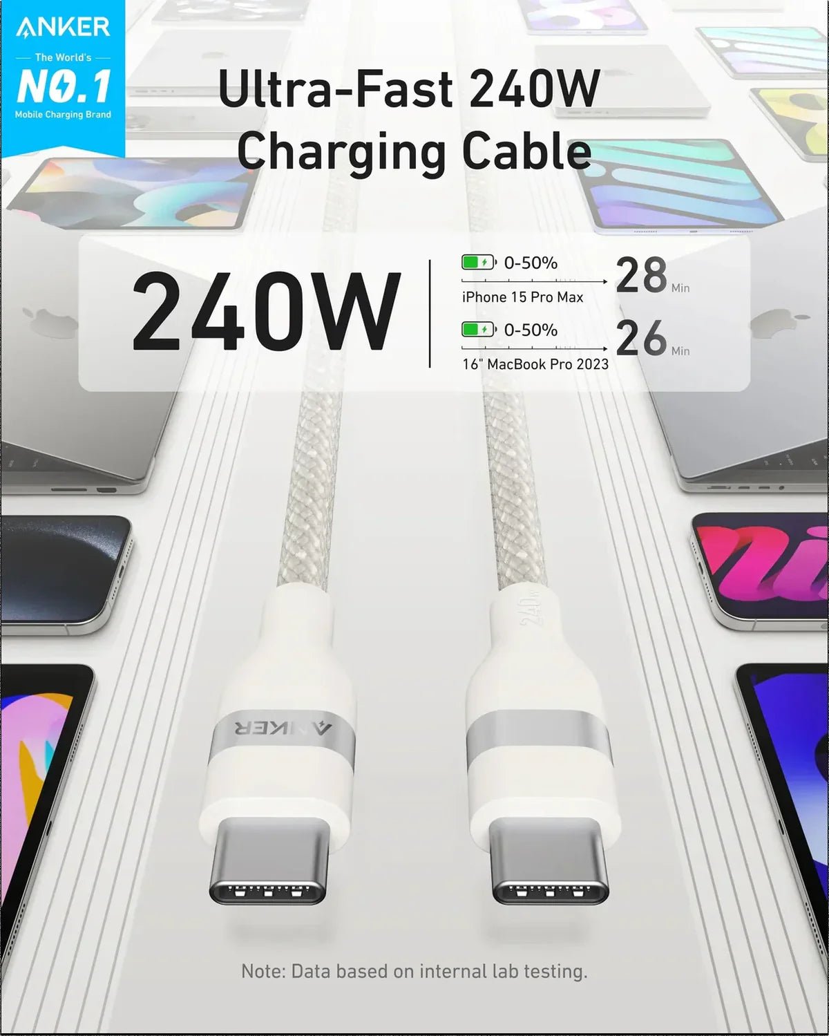 Anker USB - C to USB - C Cable (6 ft, 240W, Upcycled - Braided)WhiteIT CareCables & Converters