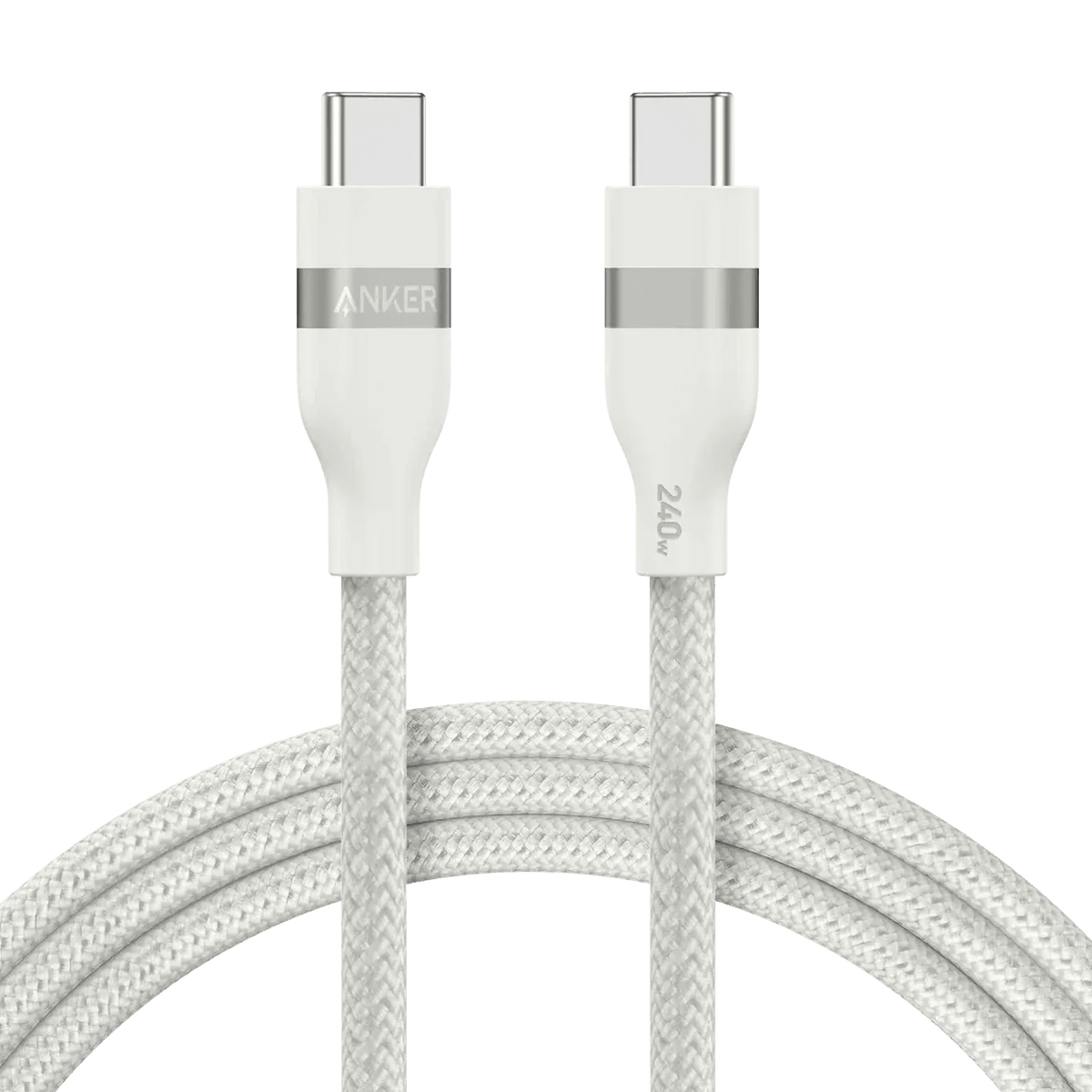 Anker USB-C to USB-C Cable (6 ft, 240W, Upcycled-Braided) White | IT Care Kuwait
