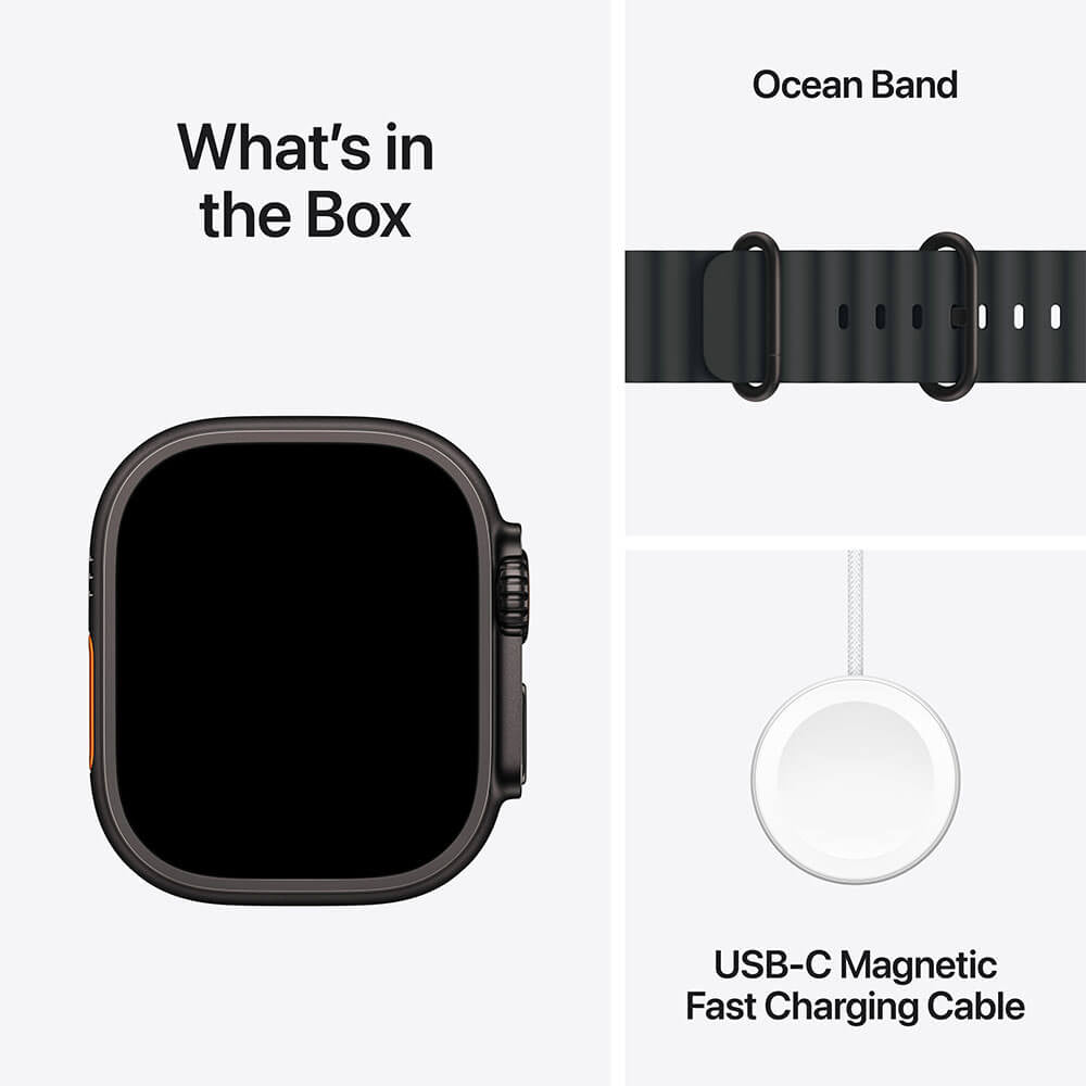 Apple Watch Ultra 3 - LTPO OLED / 64GB / 49mm / Bluetooth / Wi - Fi / Cellular / Black Titanium Case with Black Ocean BandIT CareApple Watches