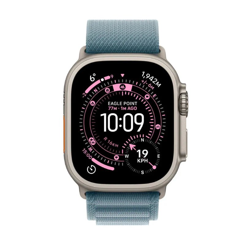Apple Watch Ultra 3 - LTPO OLED / 64GB / 49mm / Bluetooth / Wi - Fi / Cellular / Medium / Natural Titanium Case with Light Blue Alpine LoopIT CareApple Watches