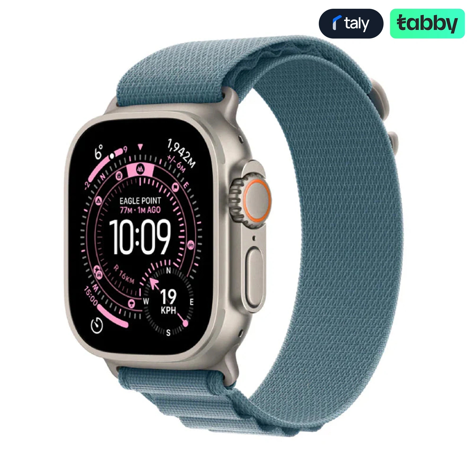 Apple Watch Ultra 3 - LTPO OLED / 64GB / 49mm / Bluetooth / Wi - Fi / Cellular / Medium / Natural Titanium Case with Light Blue Alpine LoopIT CareApple Watches