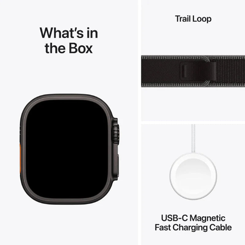 Apple Watch Ultra 3 - LTPO OLED / 64GB / 49mm / Bluetooth / Wi - Fi / Cellular / Medium/Large / Black Titanium Case with Black/Charcoal Trail LoopIT CareApple Watches