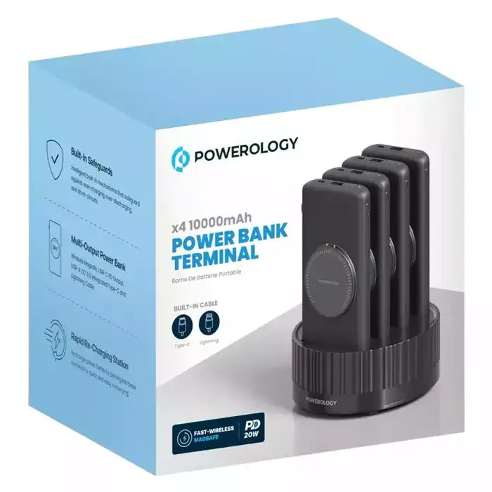 Powerology 4-in-1 Powerbank Terminal 10000mAh with Built-In Type-C, Lightning Cable and MagSafe - Black | IT Care Kuwait – Image 2