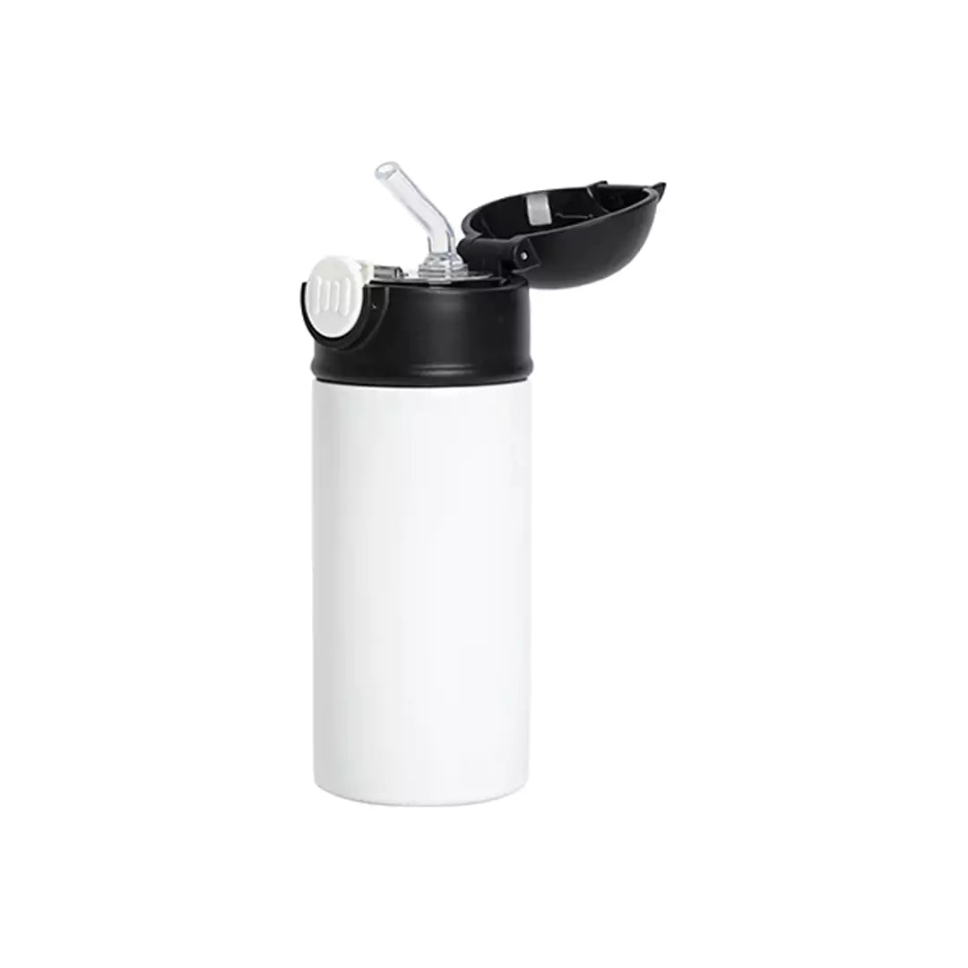 BestSub 12oz/360ml Sublimation Kids Stainless Steel Water Bottle with Plastic Straw & Black Cap - WhiteIT CareBottles