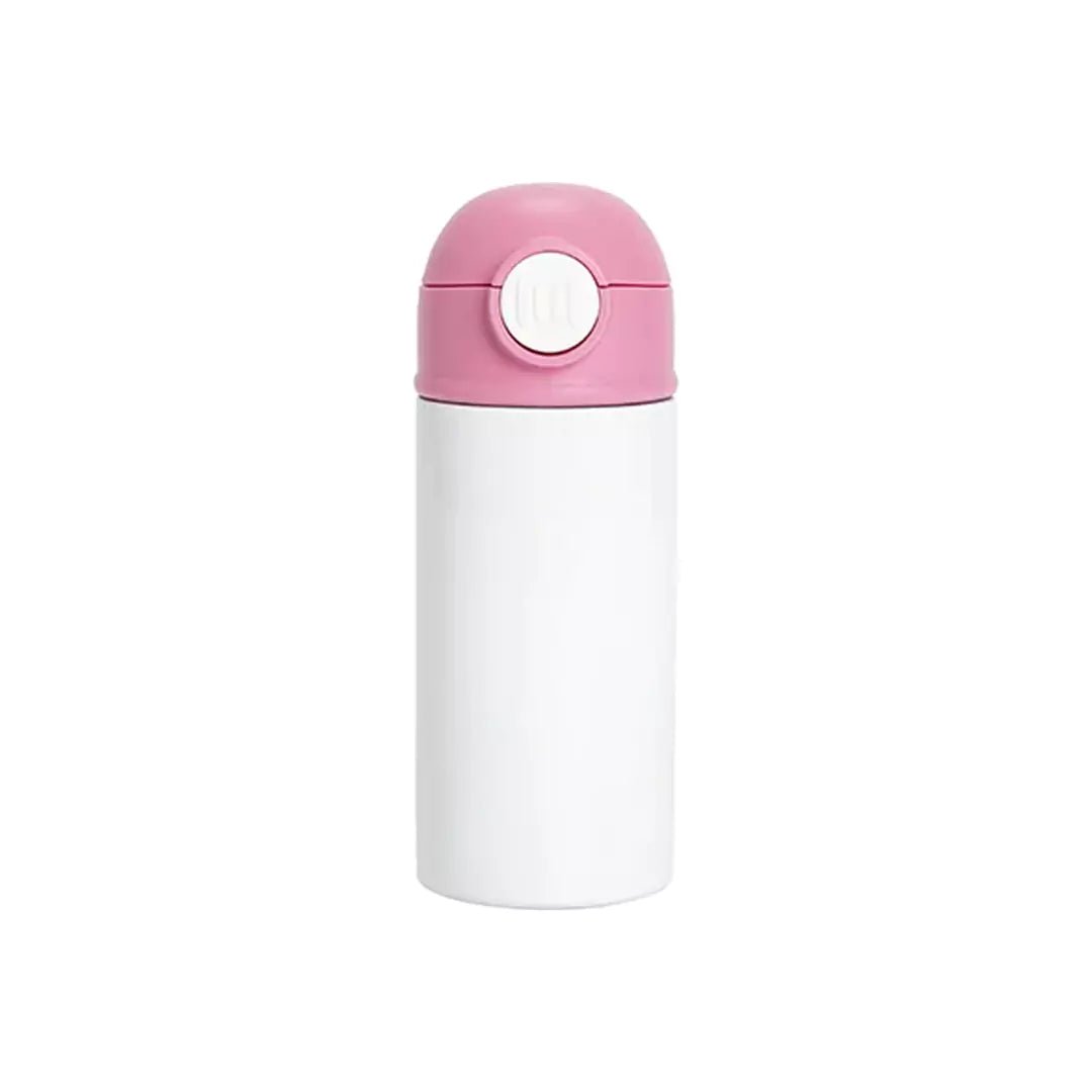 BestSub 12oz/360ml Sublimation Kids Stainless Steel Water Bottle with Plastic Straw & Pink Cap - WhiteIT CareBottles