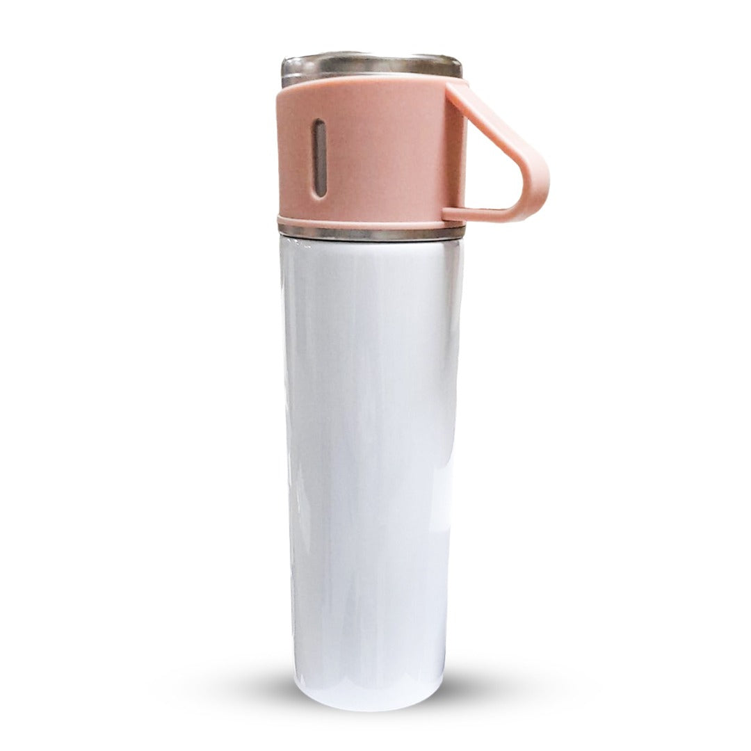Plain Sublimation Stainless Steel Vacuum Flask with Cup Cap – 600ml / Pink Cup / for Sublimation Printing