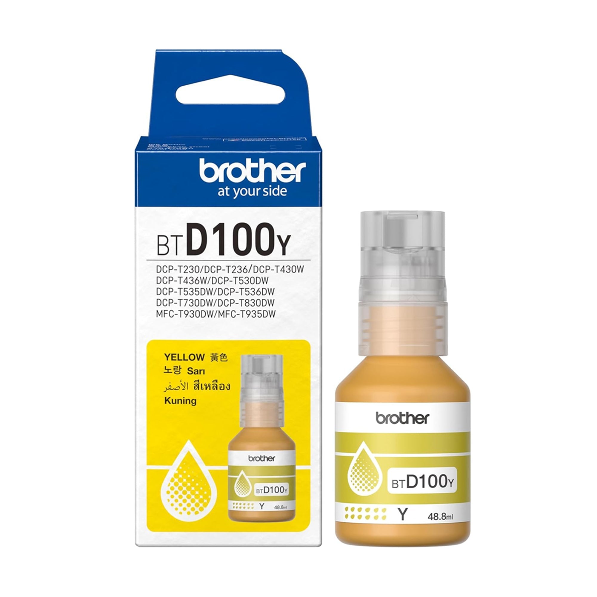 Brother BTD100Y Yellow Ink Bottle – 48.8ML High Yield Genuine InkIT CareInk Bottles