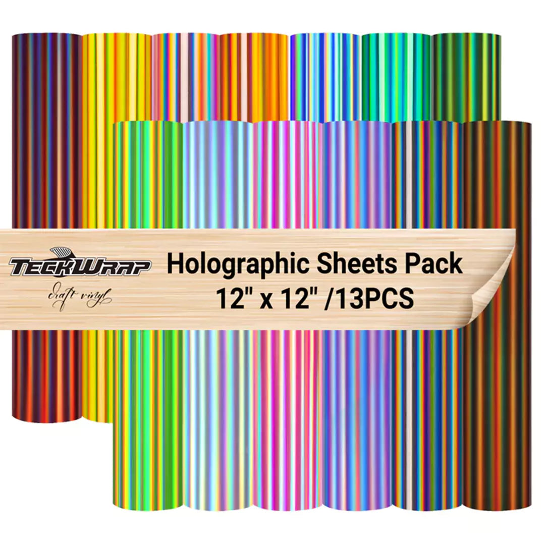 TeckWrap Bubble-Free Holographic Adhesive Vinyl Sheets Pack – 13 Colors / 30.5cm x 30.5cm