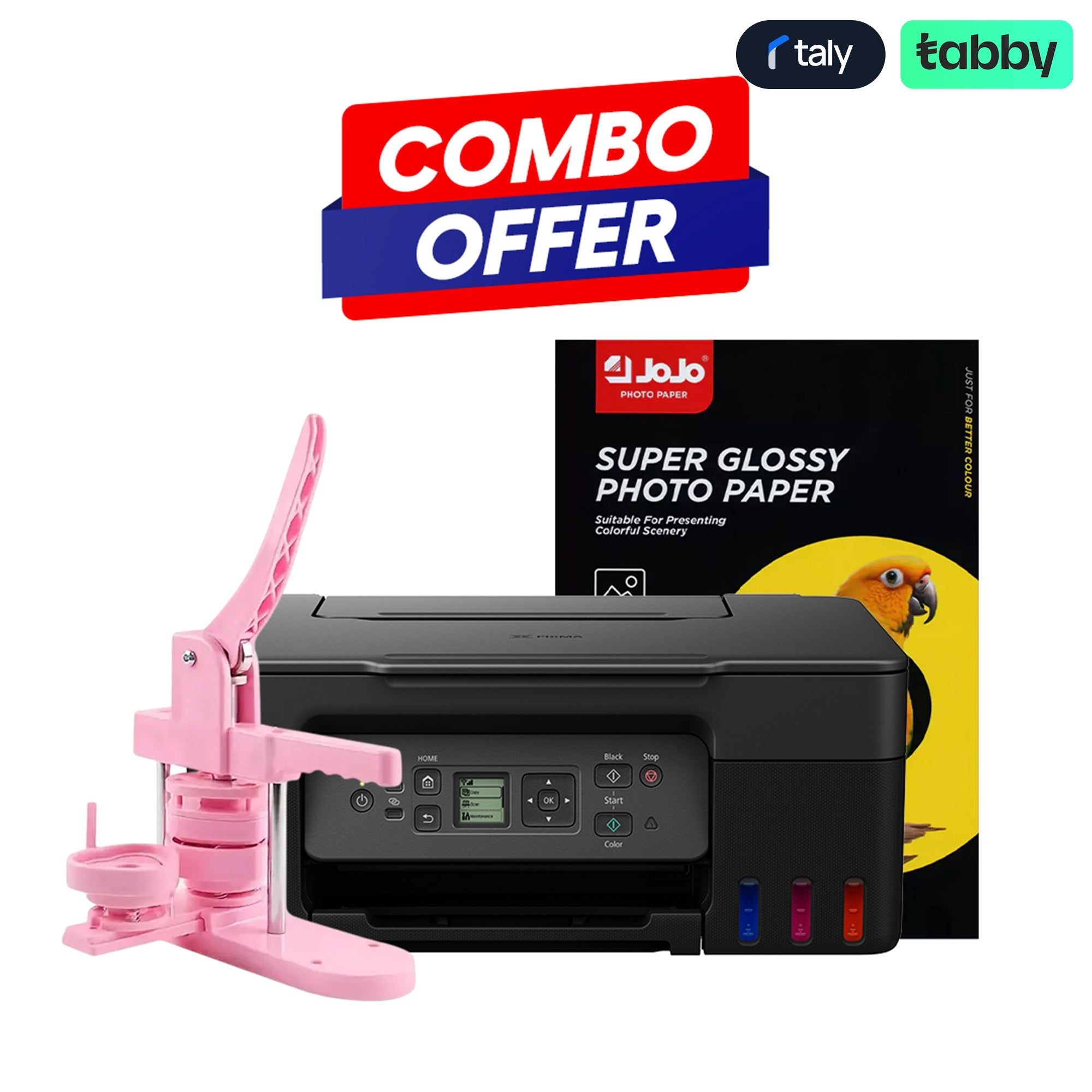 Canon PIXMA G3430 Ink Tank Printer Combo with JoJo Photo Paper & Heart Badge Maker KitIT CareInk Tank Printers