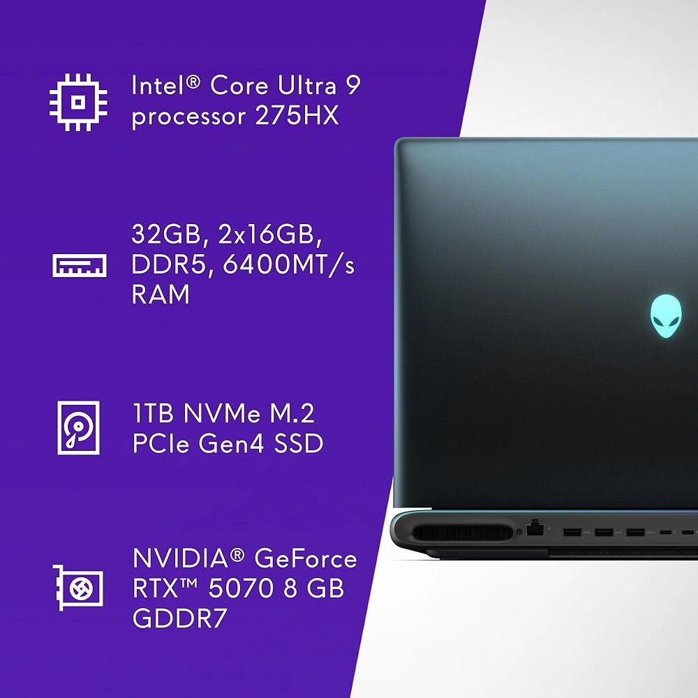 Dell Alienware 18 Area - 51 AA18250 - 18" WQXGA / RTX 5070 Ti 12GB GDDR7 / Ultra 9 275HX / 32GB / 2TB (NVMe M.2 SSD)IT CareLaptops