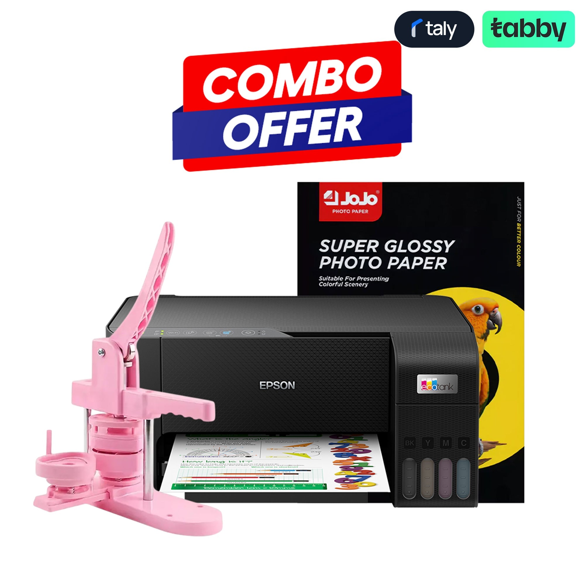 Epson EcoTank L3250 A4 Combo with JoJo Photo Paper & Heart Badge Maker KitIT CareInk Tank Printers