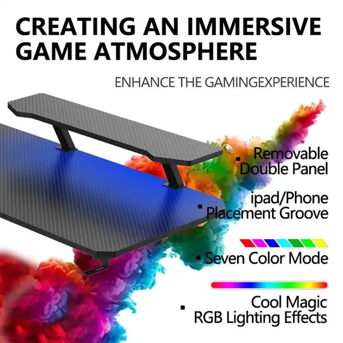 Gamvity Gaming Corner L - Shaped RGB Computer Desk – 130×60×73cm/ Carbon Fiber Surface with Shelf, Cup & Headphone Holder – BlackIT CareGaming Desk