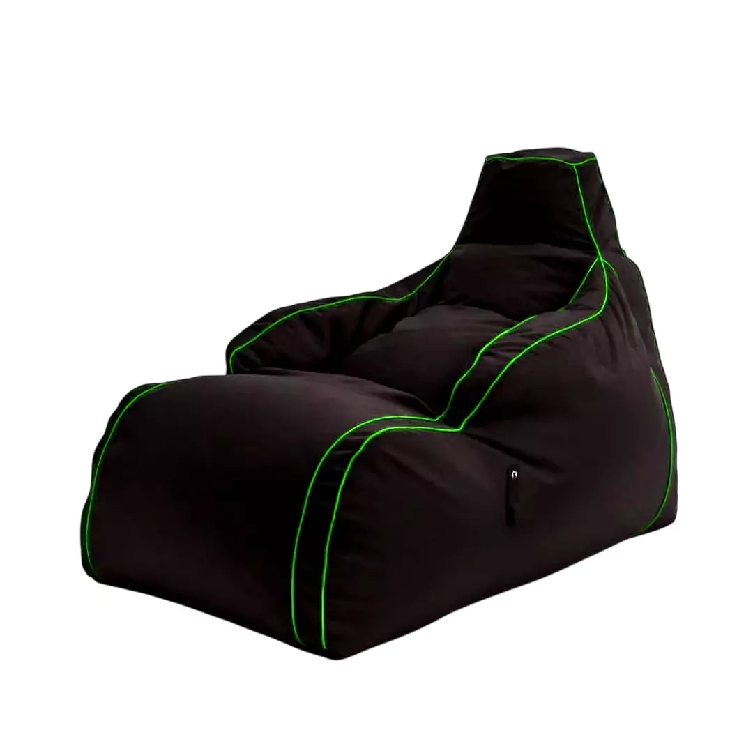 Gaming Bean Bag Chair with Side Pockets & Headset Holder - Green/ Free Beans Included