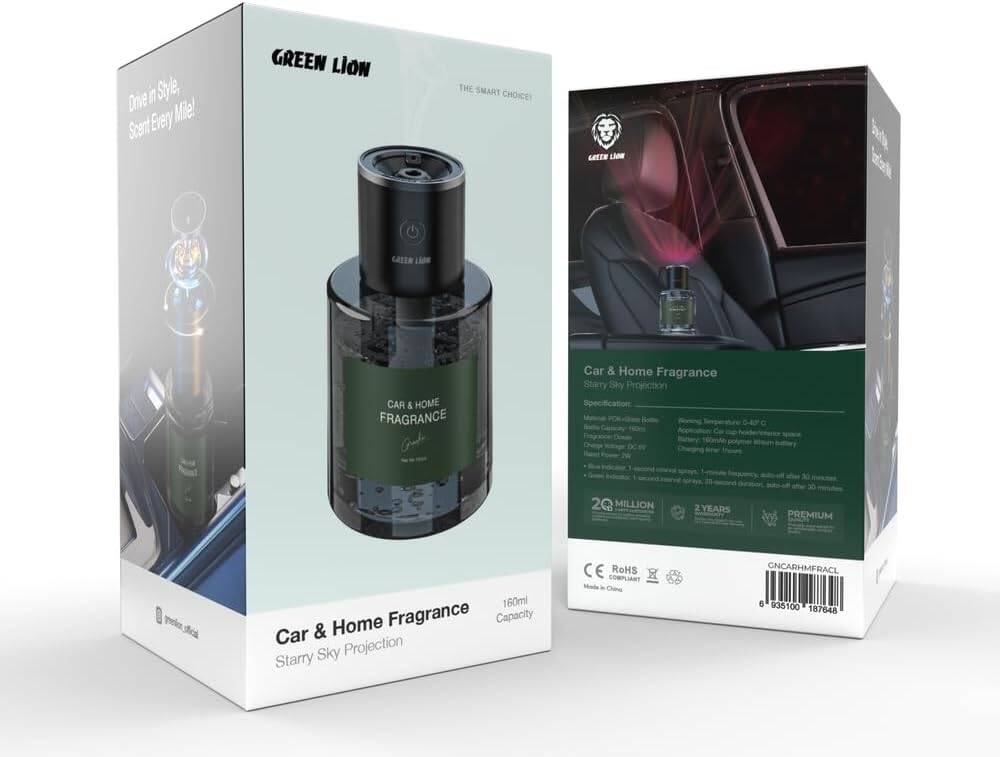 Green Lion Car & Home Fragrance Starry Sky Projection, Humidify Softly, 160ml Capacity, 3 - 4 Days Working, Atmosphere Lights, 1 Hour Quick Charge Time, Suitable for Home And Car - ClearIT CareAir Fragrance