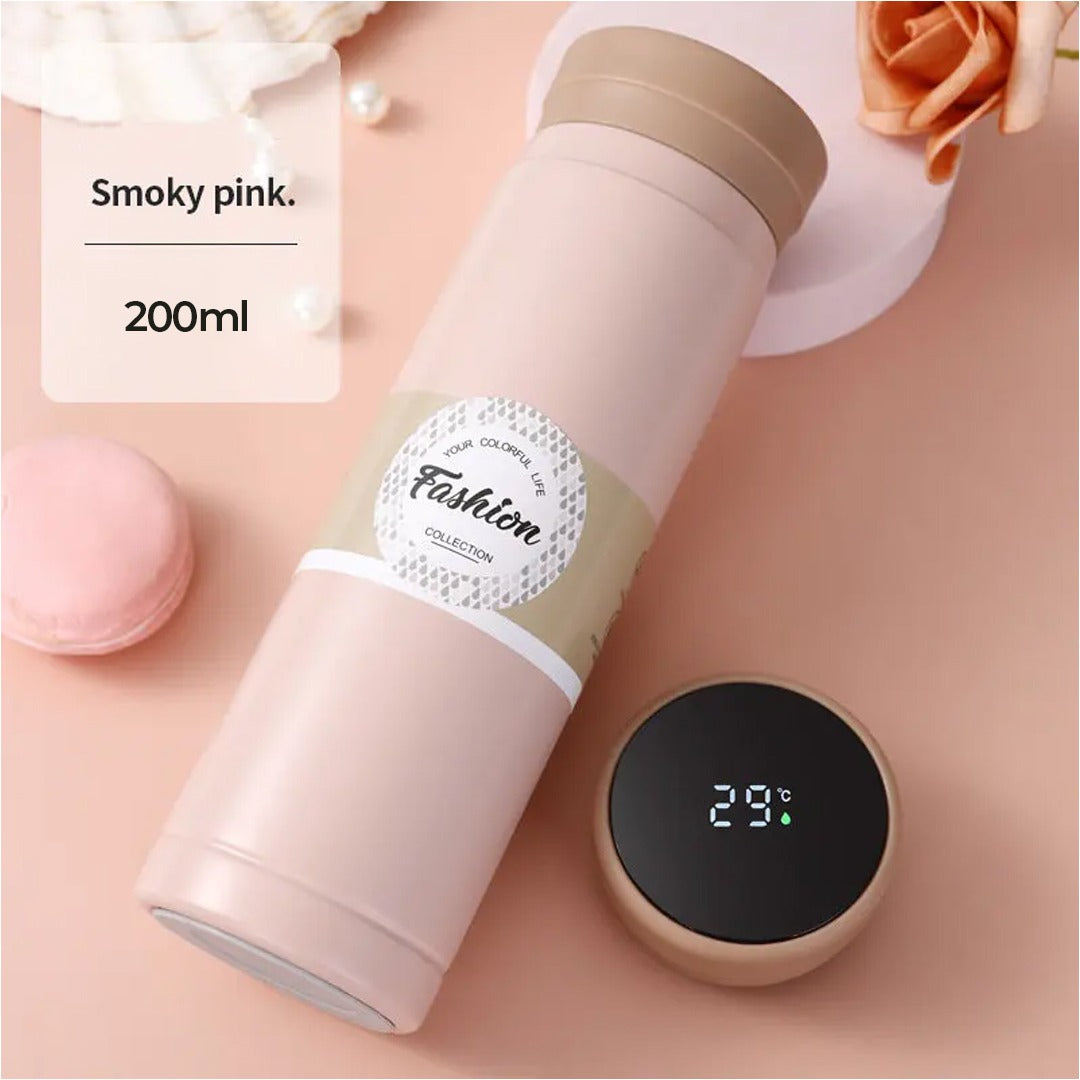 Smart Thermos Water Bottle and Coffee Flask with Temperature Display – 200ml / Pink