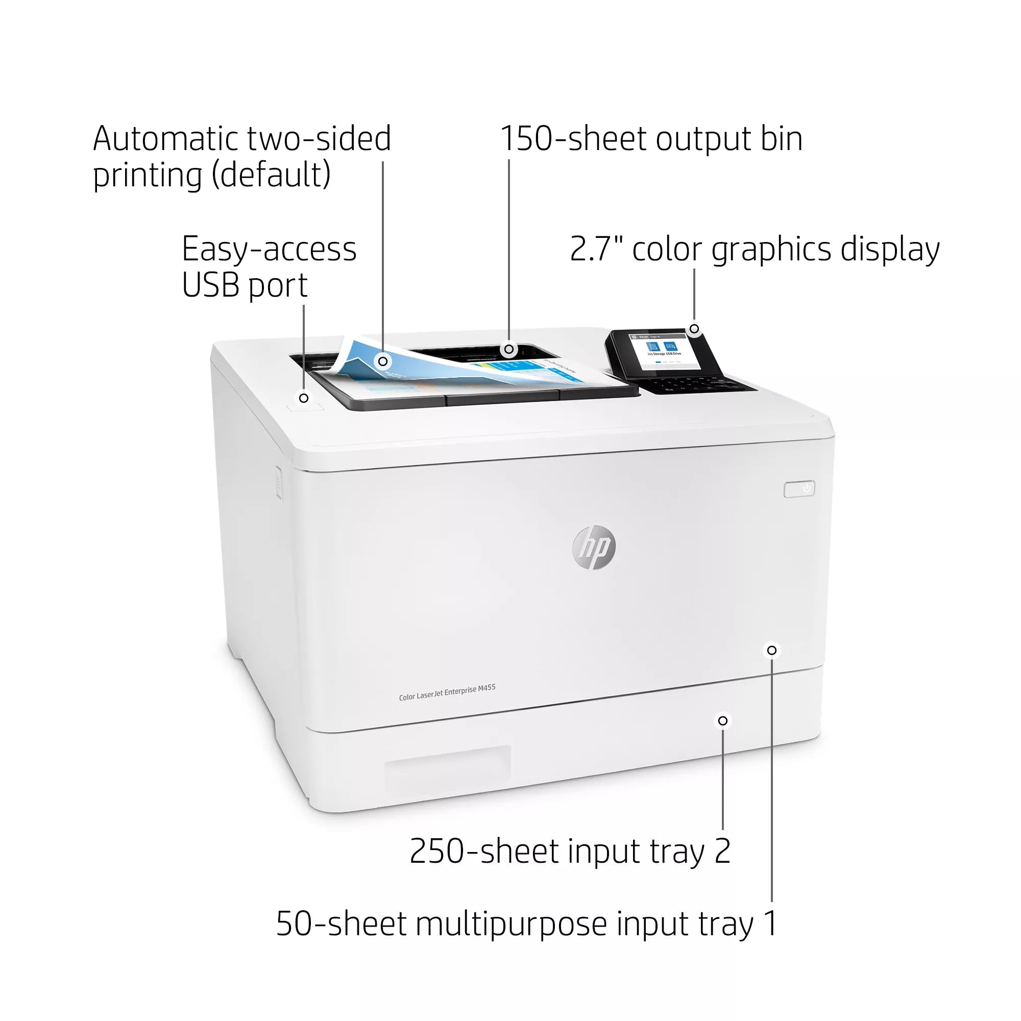 HP LaserJet Enterprise M455dn - 27ppm / 600dpi / A4 / USB / LAN / Color Laser - PrinterIT CareLaser Printers