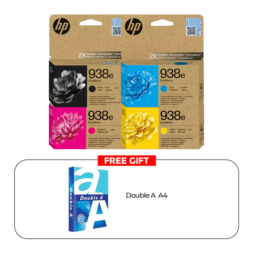 HP 938e EvoMore Ink Cartridge Full Set + Free Gift Double A4