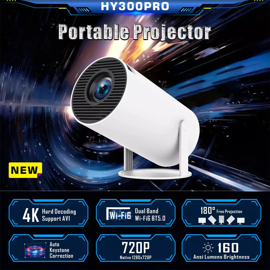 HY300 Smart WiFi Android Projector – Full HD 1080P, LED LCD, 4K Support