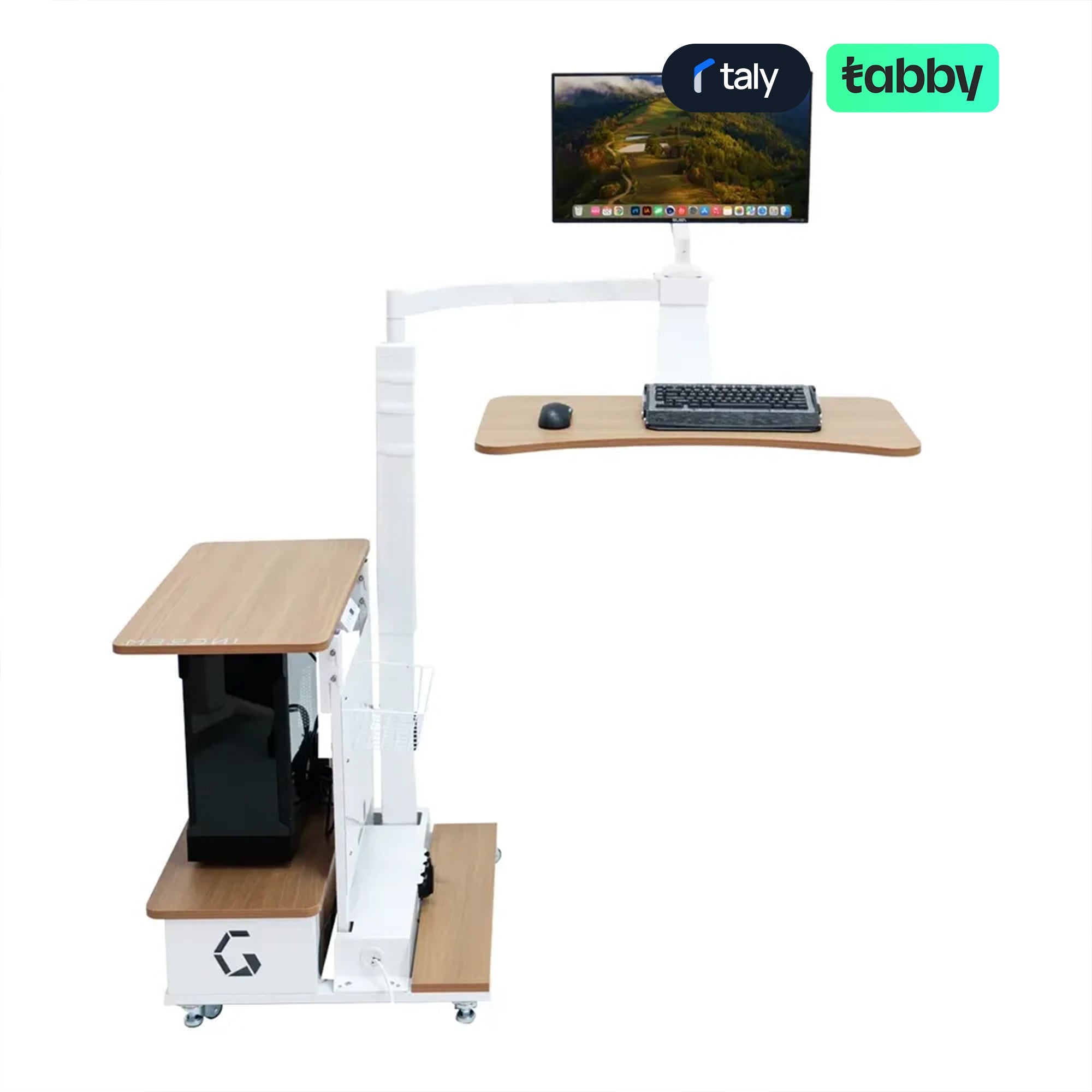 Ingrem Floating Table Electric Height Adjustable Standing Desk Wood Grain White Left Rudder | IT Care Kuwait