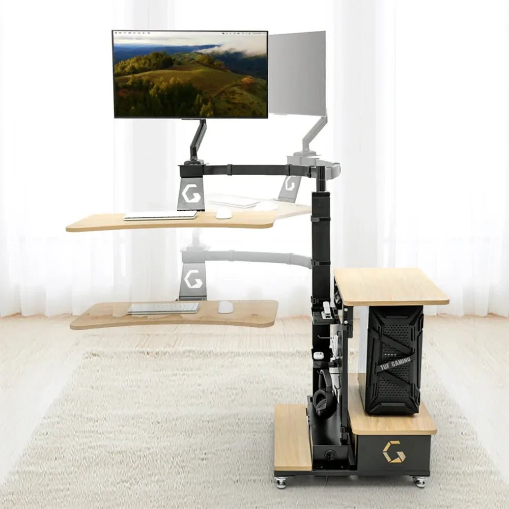 INGREM Left Rudder Electric Height Adjustable Standing Desk with Monitor Arm Wood Grain | IT Care Kuwait