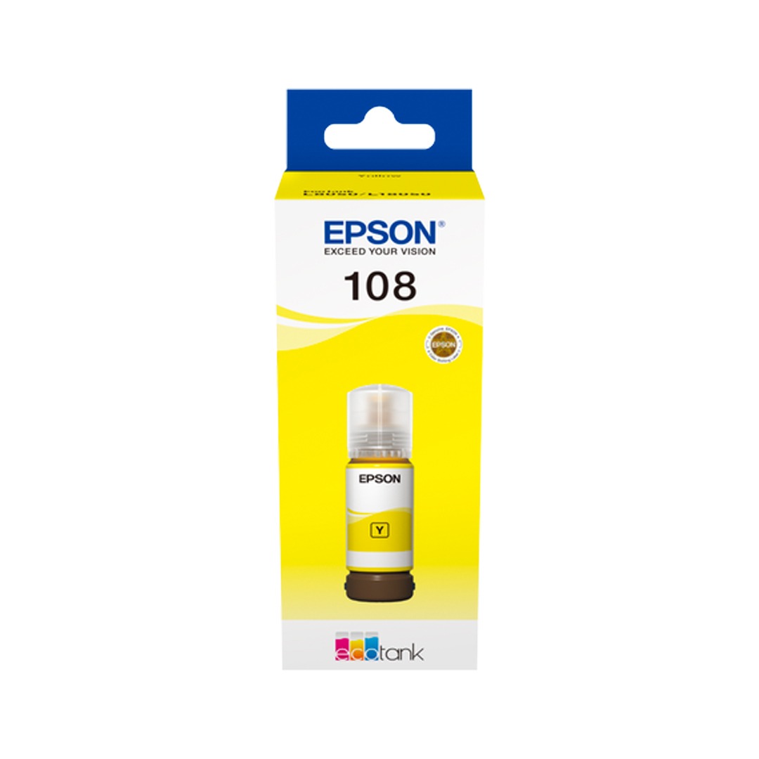 زجاجة حبر أصفر Epson 108 – 7200 صفحة/ 70 مل/ لون أصفر/ زجاجة حبر
