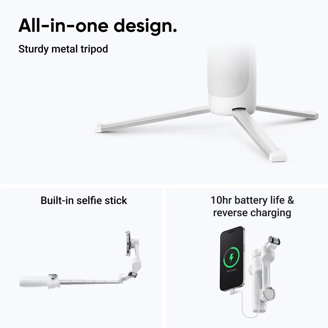 Insta360 Flow 2 3 - Axis Smartphone Gimbal Stabilizer with Built - In Selfie Stick & Tripod/ Summit White/ Standard BundleIT CareSmartphone Gimbal Stabilizer