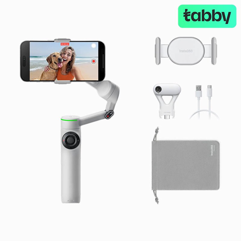 Insta360 Flow 2 Pro AI Tracker Bundle – Stone Gray / 3-Axis Smartphone Gimbal with Apple DockKit & 360° Infinite Pan Tracking | IT Care Kuwait