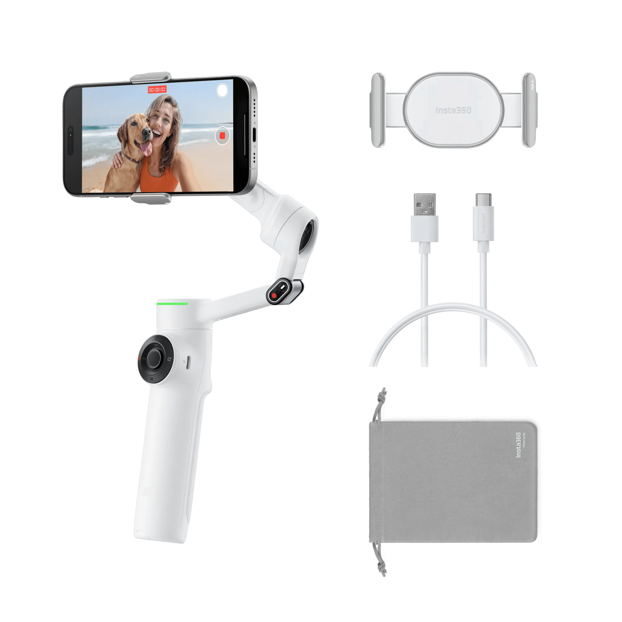 Insta360 Flow 2 Pro Standard Bundle – Summit White/ 3 - Axis Smartphone Gimbal with Apple DockKit & 360° Infinite Pan TrackingIT CareSmartphone Gimbal Stabilizer