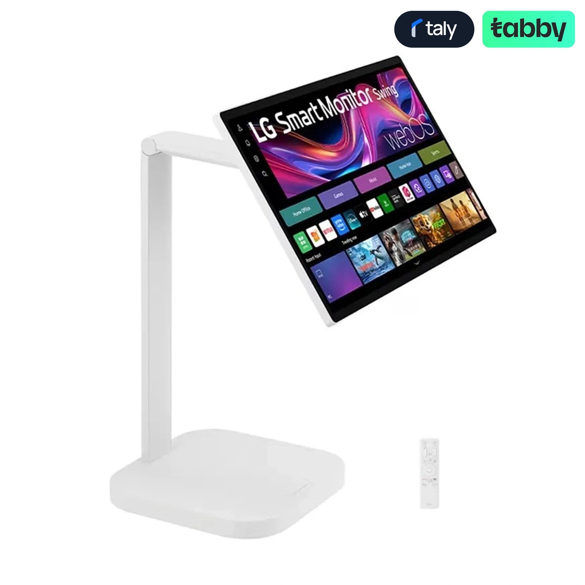 LG 31.5 - inch 4K UHD IPS Smart Monitor Swing with touchscreen, featuring a unique movable stand and webOS systemIT CareSmart Screen