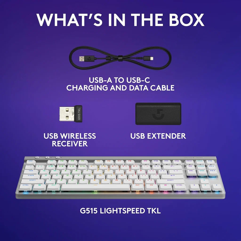 Logitech G515 LIGHTSPEED TKL Wireless Gaming Keyboard - White - TACTILEIT CareGaming Keyboard
