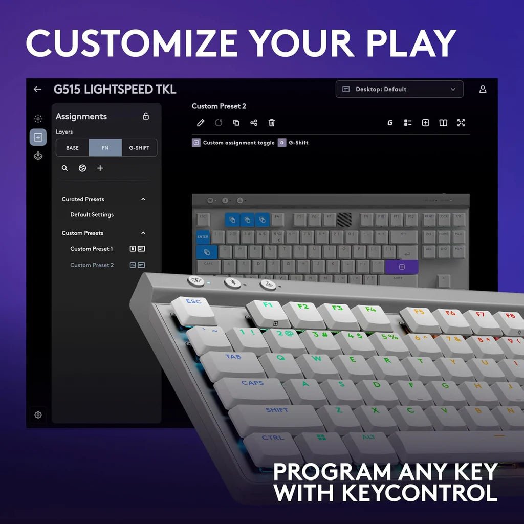 Logitech G515 LIGHTSPEED TKL Wireless Gaming Keyboard - White - TACTILEIT CareGaming Keyboard