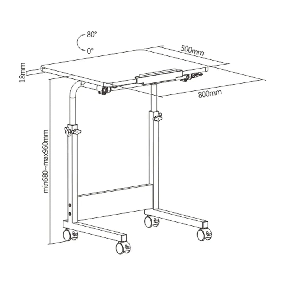 Lumi Height Adjustable Mobile Computer Table 800x500mm Teak | IT Care Kuwait