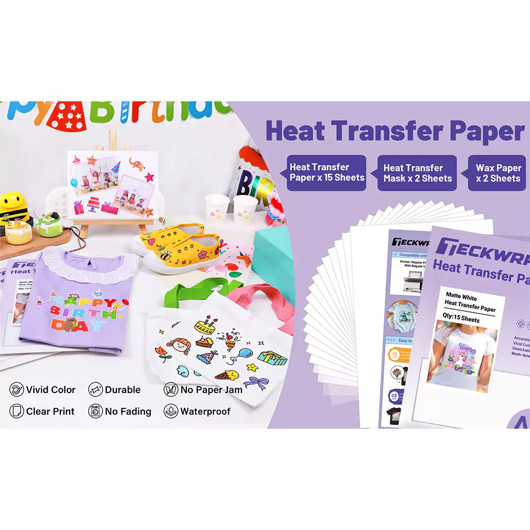 TeckWrap Matte White Inkjet Heat Transfer Sheets – A4/ 15 Sheets