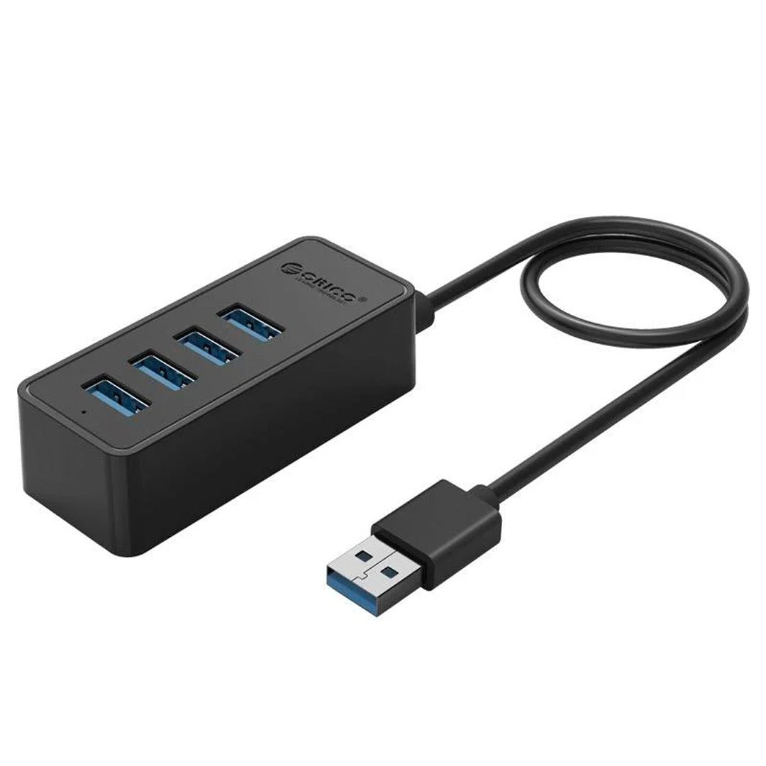 موزع Orico USB3.0 مع 4 منافذ USB3.0 من النوع A - 5 جيجابت في الثانية - كابل بيانات 100 سم - وظيفة OTG - لنظام التشغيل Windows وLinux وMac OS - أسود