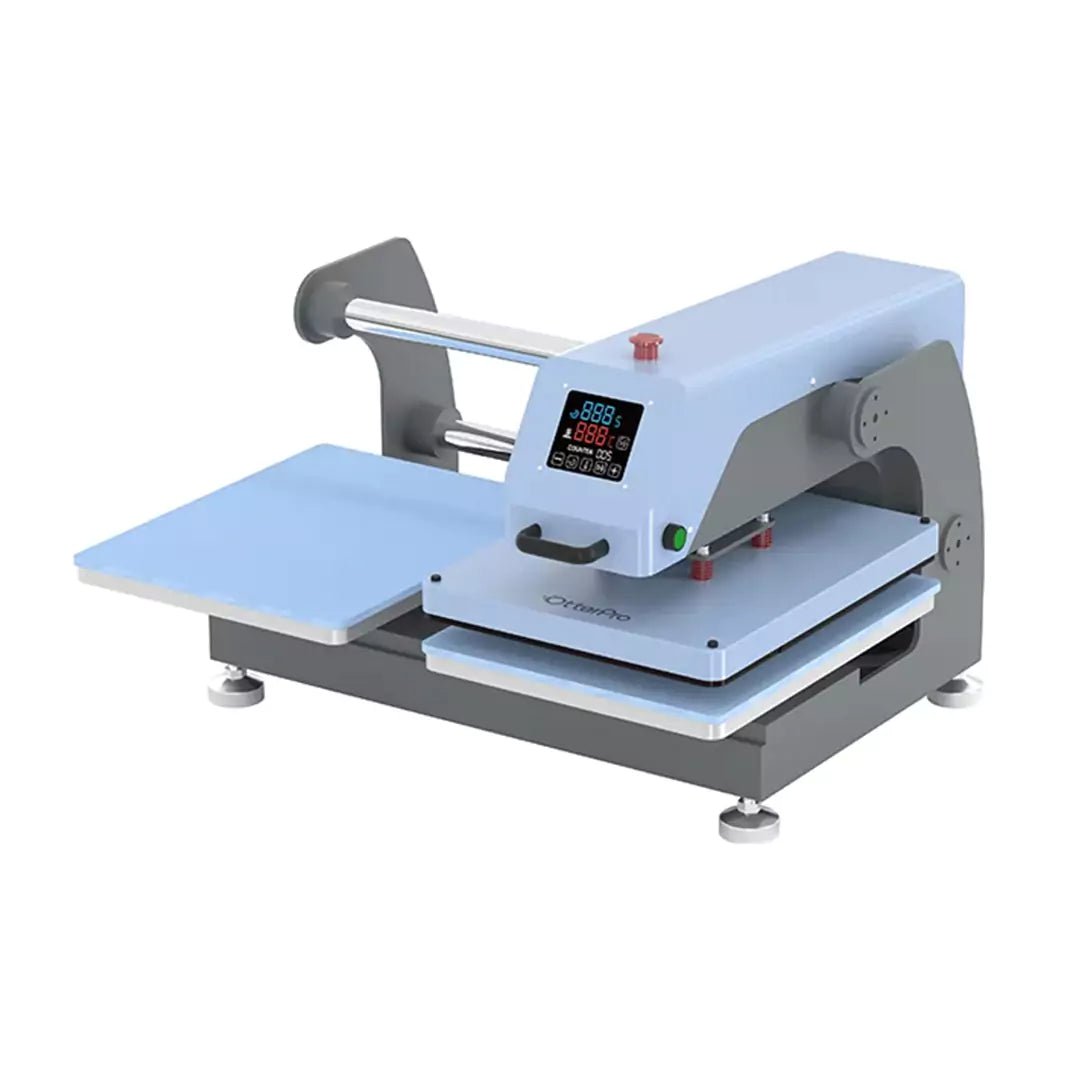 OtterPro Air Press Slide Dual Station Heat Press - 40x50cm / Light Blue +OtterPro 30L Silent Air Compressor – 550W / 100L/minIT CareAuto Heat Press