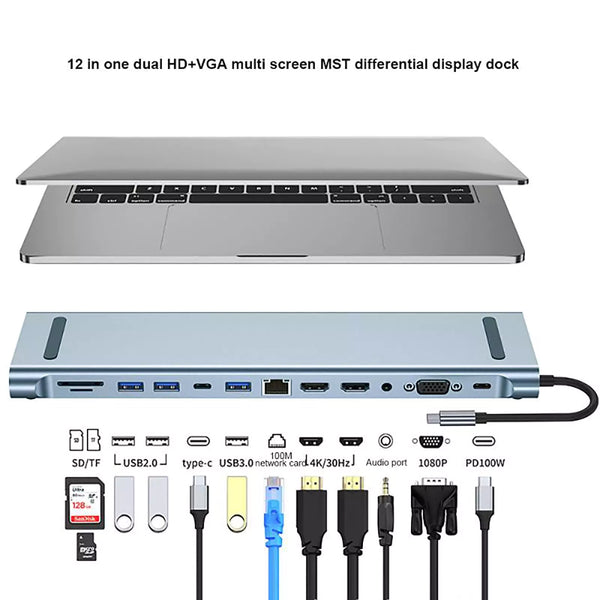 12-in-1 USB-C Multifunctional Docking Station Hub Adapter - BYL-2003U2